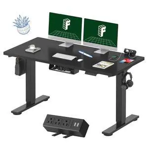 EN2 55"x28" Standing Desk with Power Strip Bundle, Black EN2 55"x28" Standing Desk with Power Strip Bundle, Black