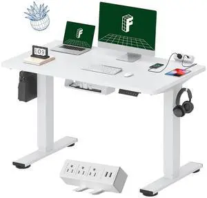 EN2 48"x24" Whole-Piece Standing Desk with Power Strip, White EN2 48"x24" Whole-Piece Standing Desk with Power Strip, White