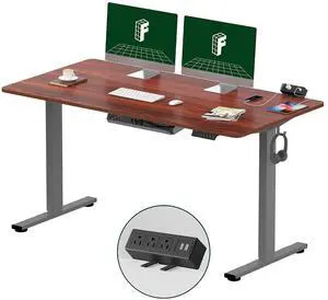 EN2 55"x28" Standing Desk with Power Strip Bundle, Mahogany EN2 55"x28" Standing Desk with Power Strip Bundle, Mahogany