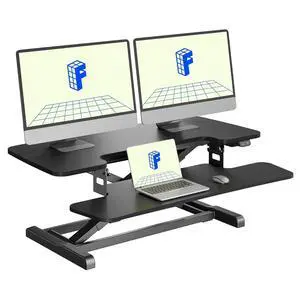 36" Electric Standing Desk Converter, Motorized Sit to Stand Desk Riser, Height Adjustable Desktop Dual Monitor Workstation with Large Keyboard Tray, Black 36" Electric Standing Desk Converter, Motorized Sit to Stand Desk Riser, Height Adjustable Desktop Dual Monitor Workstation with Large Keyboard Tray, Black