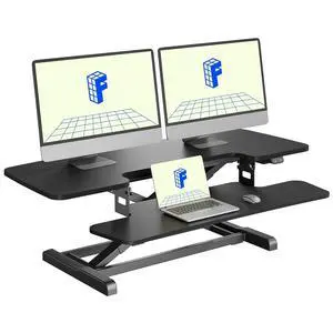 42" Electric Standing Desk Converter, Motorized Sit to Stand Desk Riser, Height Adjustable Desktop Dual Monitor Workstation with Large Keyboard Tray, Black 42" Electric Standing Desk Converter, Motorized Sit to Stand Desk Riser, Height Adjustable Desktop Dual Monitor Workstation with Large Keyboard Tray, Black