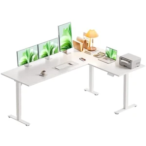 Casaottima 63 Inch L Shaped Electric Standing Desk, Home Office, White Casaottima 63 Inch L Shaped Electric Standing Desk, Home Office, White