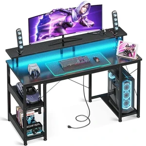 ODK 48 Inch Gaming Desk with LED Lights & Storage Shelves, Carbon Fiber ODK 48 Inch Gaming Desk with LED Lights & Storage Shelves, Carbon Fiber