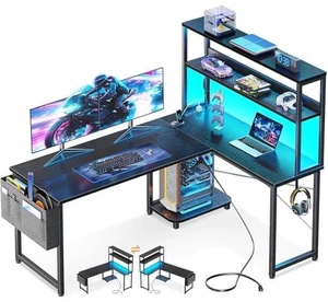 Casaottima L Shaped Gaming Desk with Hutch & Power Outlet & LED Lights Casaottima L Shaped Gaming Desk with Hutch & Power Outlet & LED Lights