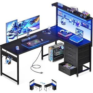MOTPK 51" L Shaped Gaming Desk with Shelf & 4 Drawers, Black MOTPK 51" L Shaped Gaming Desk with Shelf & 4 Drawers, Black