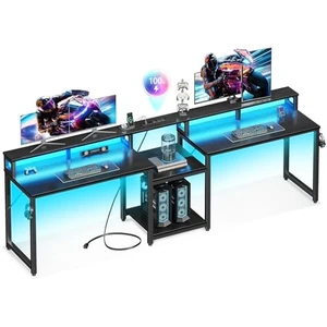 Casaottima 98'' 2 Person Gaming Desk with LED Lights, Black Casaottima 98'' 2 Person Gaming Desk with LED Lights, Black