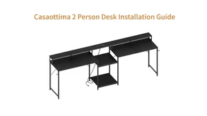 Casaottima 98'' 2 Person Gaming Desk with LED Lights, Vintage Casaottima 98'' 2 Person Gaming Desk with LED Lights, Vintage