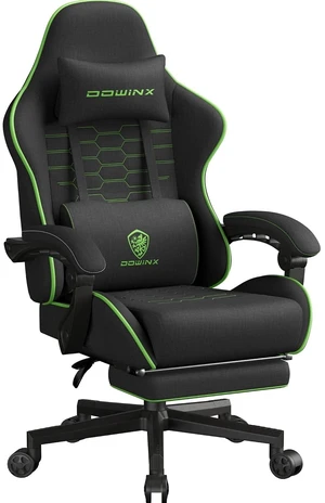 Big and Tall Gaming Chair Fabric with Footrest Pocket Spring Cushion for Home Office, High Back Recliner Height Adjustable Ergonomic Comfy Cloth Computer Desk Chair, Black Green Big and Tall Gaming Chair Fabric with Footrest Pocket Spring Cushion for Home Office, High Back Recliner Height Adjustable Ergonomic Comfy Cloth Computer Desk Chair, Black Green