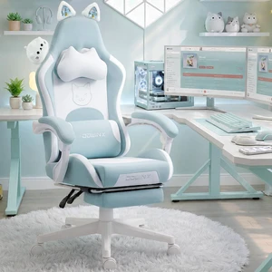 Gaming Chair with Cat Ears and Massage Lumbar Support, Ergonomic Computer Chair with Footrest and Headrest, Comfortable Reclining Game Chair 290lbs for Adults, Blue Gaming Chair with Cat Ears and Massage Lumbar Support, Ergonomic Computer Chair with Footrest and Headrest, Comfortable Reclining Game Chair 290lbs for Adults, Blue
