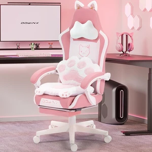 Gaming Chair with Cat Ears and Massage Lumbar Support, Ergonomic Computer Chair with Footrest and Headrest, Comfortable Reclining Game Chair 290lbs for Adults, Pink Gaming Chair with Cat Ears and Massage Lumbar Support, Ergonomic Computer Chair with Footrest and Headrest, Comfortable Reclining Game Chair 290lbs for Adults, Pink