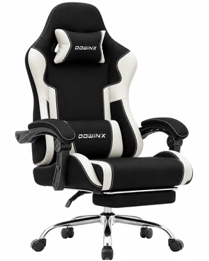 Ergonomic Gaming Chair with Footrest & Massage Lumbar, 2D-Linkage Armrests for Computer Chair 330lbs with Headrest Pillow for Office, Home, Streaming and Long Gaming Sessions, Fabric White Ergonomic Gaming Chair with Footrest & Massage Lumbar, 2D-Linkage Armrests for Computer Chair 330lbs with Headrest Pillow for Office, Home, Streaming and Long Gaming Sessions, Fabric White