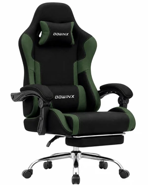 Ergonomic Gaming Chair with Footrest & Massage Lumbar, 2D-Linkage Armrests for Computer Chair 330lbs with Headrest Pillow for Office, Home, Streaming and Long Gaming Sessions, Fabric Dark Green Ergonomic Gaming Chair with Footrest & Massage Lumbar, 2D-Linkage Armrests for Computer Chair 330lbs with Headrest Pillow for Office, Home, Streaming and Long Gaming Sessions, Fabric Dark Green