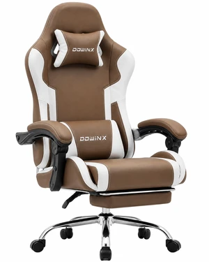 Ergonomic Gaming Chair with Footrest & Massage Lumbar, 2D-Linkage Armrests for Computer Chair 330lbs with Headrest Pillow for Office, Home, Streaming and Long Gaming Sessions, Fabric Brown Ergonomic Gaming Chair with Footrest & Massage Lumbar, 2D-Linkage Armrests for Computer Chair 330lbs with Headrest Pillow for Office, Home, Streaming and Long Gaming Sessions, Fabric Brown