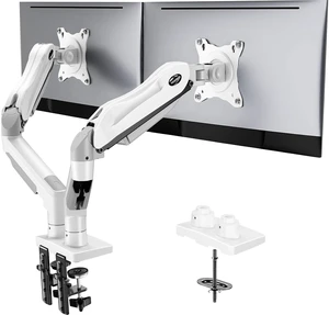 Dual Monitor Stand - Full Adjustable Monitor Desk Mount Swivel Vesa Bracket with C Clamp, Grommet Mounting Base for 13 to 32 Inch Computer Screens - Each Arm Holds 4.4 to 19.8lbs - White Dual Monitor Stand - Full Adjustable Monitor Desk Mount Swivel Vesa Bracket with C Clamp, Grommet Mounting Base for 13 to 32 Inch Computer Screens - Each Arm Holds 4.4 to 19.8lbs - White