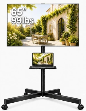 Rolling TV Stand for 26-65 Inch TVs up to 88 lbs, Mobile Outdoor TV Stand with Shelf & Large Base, Tilt TV Stand with Wheels, Portable TV Cart for Bedroom, Max VESA 400x400mm, PSTVMC06B-B Rolling TV Stand for 26-65 Inch TVs up to 88 lbs, Mobile Outdoor TV Stand with Shelf & Large Base, Tilt TV Stand with Wheels, Portable TV Cart for Bedroom, Max VESA 400x400mm, PSTVMC06B-B