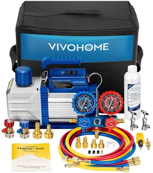 A2L 1/4 HP 3.5CFM 1 Stage AC Vacuum Pump and Manifold Gauge Set A2L 1/4 HP 3.5CFM 1 Stage AC Vacuum Pump and Manifold Gauge Set