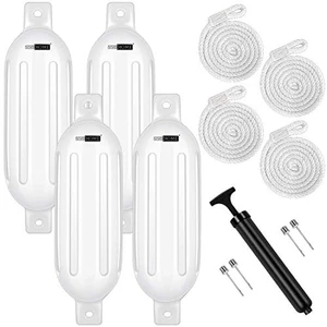 Vinyl Ribbed Boat Fenders 4 Pack, Boat Bumpers with Ropes, Needles, and Pump to Inflate Fit for Yachts, Sailing Dinghies, Bass Boats, Black Vinyl Ribbed Boat Fenders 4 Pack, Boat Bumpers with Ropes, Needles, and Pump to Inflate Fit for Yachts, Sailing Dinghies, Bass Boats, Black
