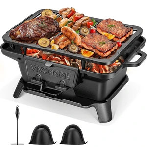 Rectangle Cast Iron Charcoal Grill with Double-Sided Grate Rectangle Cast Iron Charcoal Grill with Double-Sided Grate