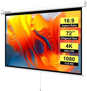 72 Inch 16:9 Pull Down Projector Screen, White 72 Inch 16:9 Pull Down Projector Screen, White