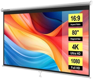 80 Inch 16:9 Pull Down Projector Screen, White 80 Inch 16:9 Pull Down Projector Screen, White