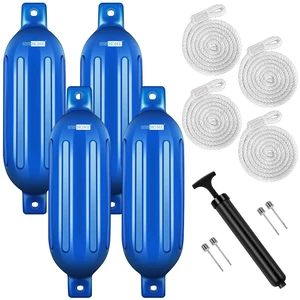Vinyl Ribbed Boat Fenders 4 Pack, Boat Bumpers with Ropes, Needles, and Pump to Inflate Fit for Yachts, Sailing Dinghies, Bass Boats, Black Vinyl Ribbed Boat Fenders 4 Pack, Boat Bumpers with Ropes, Needles, and Pump to Inflate Fit for Yachts, Sailing Dinghies, Bass Boats, Black