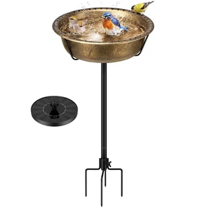 Bird Bath with Solar Fountain and Metal Ground Stake, Copper Bird Bath with Solar Fountain and Metal Ground Stake, Copper