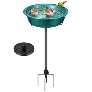Bird Bath with Solar Fountain and Metal Ground Stake, Green Bird Bath with Solar Fountain and Metal Ground Stake, Green
