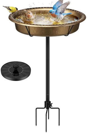 Oval Bird Bath with Solar Fountain and Metal Ground Stake, Copper Oval Bird Bath with Solar Fountain and Metal Ground Stake, Copper