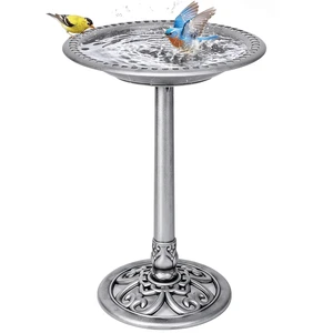 Bird Bath for Outside, Polyresin Pedestal Birdbath, Silver Bird Bath for Outside, Polyresin Pedestal Birdbath, Silver