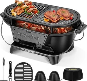 Oval Cast Iron Grill with Interchangeable Grates & Griddle Oval Cast Iron Grill with Interchangeable Grates & Griddle