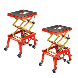 350 Lbs Heavy Duty Hydraulic Motorcycle Lift Jack, ATV Dirt Bike Foot Operated Scissor Stand Table with 4 Wheels and Removable Stopper, Red 2 Pack 350 Lbs Heavy Duty Hydraulic Motorcycle Lift Jack, ATV Dirt Bike Foot Operated Scissor Stand Table with 4 Wheels and Removable Stopper, Red 2 Pack