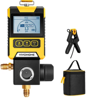 Digital HVAC Manifold Gauge, Refrigeration AC Gauge with Wired Temperature Clamp Probe for R134a R410a R32 R1234yf R454B Recharge, Pressure Temp Test Leak Detection with Backlit LCD Carry Bag Digital HVAC Manifold Gauge, Refrigeration AC Gauge with Wired Temperature Clamp Probe for R134a R410a R32 R1234yf R454B Recharge, Pressure Temp Test Leak Detection with Backlit LCD Carry Bag