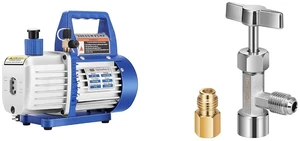 110V 1/4 HP 3.5 CFM Single Stage Rotary Vane Air Vacuum Pump and R134a Self Sealing Can Tap Opener for R134a Refrigerant 110V 1/4 HP 3.5 CFM Single Stage Rotary Vane Air Vacuum Pump and R134a Self Sealing Can Tap Opener for R134a Refrigerant