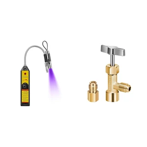 HVAC Refrigerant Freon Leak Detector with LED Light and R134a Can Tap Valve Puncture Style, Refrigerant Dispenser with Tank Adapter for 1/4" and 1/2" AC Charging Hoses HVAC Refrigerant Freon Leak Detector with LED Light and R134a Can Tap Valve Puncture Style, Refrigerant Dispenser with Tank Adapter for 1/4" and 1/2" AC Charging Hoses