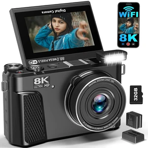 8K Digital Camera for Photography, Autofocus Vlogging Camera for YouTube, 18X Zoom & 3" 180° Flip Screen 88MP Travel Camera with 2 Batteries and 32 GB Gard, Gunmetal 8K Digital Camera for Photography, Autofocus Vlogging Camera for YouTube, 18X Zoom & 3" 180° Flip Screen 88MP Travel Camera with 2 Batteries and 32 GB Gard, Gunmetal