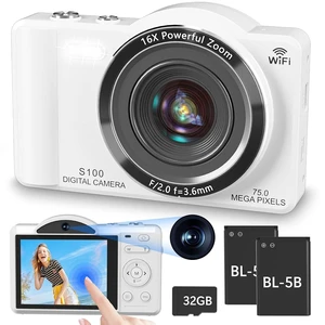 4K Digital Camera for Photography, Vlogging Cameras for YouTube with WiFi, Autofocus Touchscreen Point and Shoot Digital Camera for Beginner with 16X Zoom, 32GB Card, 2 Batteries, White 4K Digital Camera for Photography, Vlogging Cameras for YouTube with WiFi, Autofocus Touchscreen Point and Shoot Digital Camera for Beginner with 16X Zoom, 32GB Card, 2 Batteries, White