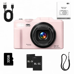 4K Digital Camera for Travel, YouTube Vlog Camera with 18X Digital Zoom, Compact Photography Vlog, 3" 180° Flip Screen, 2 Batteries Included