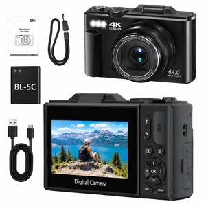 Photography Camera, Compact 4K Digital Camera with 18X Digital Zoom, 3" 180° Flip Screen, YouTube Vlog for Travel with 2 Batteries