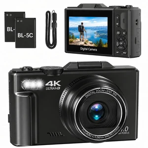 Travel Vlogging Camera, 4K Digital Camera for YouTube, 18X Digital Zoom and 3" 180° Flip Screen, Compact Photography Vlog with 2 Batteries