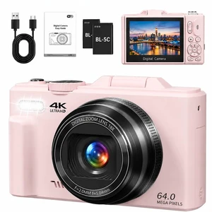 32GB TF Card, Compact 4K Digital Camera for YouTube Vlogging, 3" 180° Flip Screen, 18X Digital Zoom, Travel Vlog for Photography with 2 Batteries
