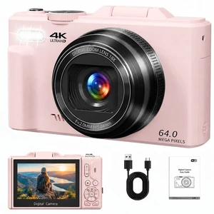 Digital Camera for YouTube and Travel, 4K Vlog Camera with 3" 180° Flip Screen, 18X Digital Zoom, Compact Photography Vlog, 2 Batteries Included