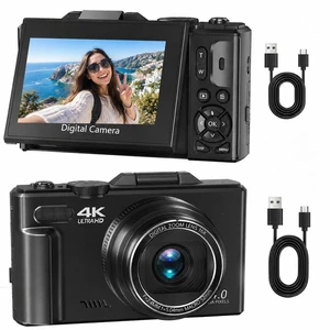 4K YouTube Camera, Compact Travel Vlog with 18X Digital Zoom and 3" 180° Flip Screen, Digital Camera for Photography, Includes 2 Batteries