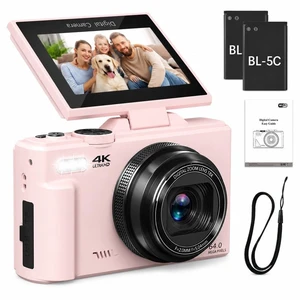 3" 180° Flip Screen and 18X Digital Zoom, 4K Vlogging Camera for YouTube, Compact Digital Camera for Travel Photography with 32GB TF Card & 2 Batteries