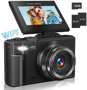 Digital Camera for Photography, 4K Vlogging Camera for YouTube 3" 180° Flip Screen 18X Digital Zoom Compact Retro Cameras with 32GB TF Card & 2 Batteries, Black