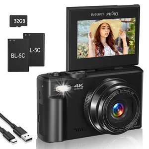 4K Digital Camera, 64MP Vlogging Camera with 180° Flip Screen