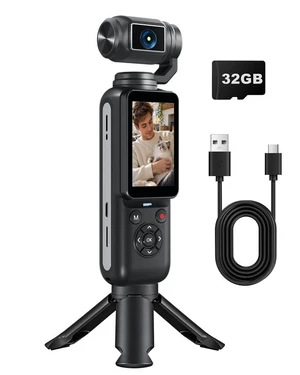 80MP Vlog Camera for YouTube, 4K Digital Camera with 330° Rotating Lens and 2.2" Rotatable Touchscreen, WiFi Face Tracking, Portable Blogging Camera with 32GB TF Card