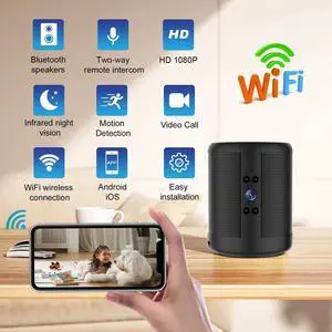 Portable Bluetooth Speaker Camera Wireless WiFi 1080P Security Nanny Cam Motion Detection