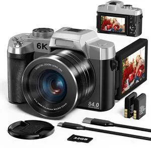 6K Digital Camera for Photography 84MP Vlogging Camera with 3'' 180°Flip Touch Screen 18X Zoom 32GB SD Card Autofocus Video Cameras Black 6K Digital Camera for Photography 84MP Vlogging Camera with 3'' 180°Flip Touch Screen 18X Zoom 32GB SD Card Autofocus Video Cameras Black