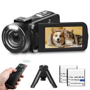 Video Camera Camcorder Full HD 1080P 24MP IR Night Vision Vlogging Camera for YouTube 18X Digital Zoom 3.0 Inch 270 Degree Rotation Touch Screen with Tripod & Battery
