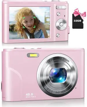Digital Camera 48MP FHD 1080P Vlogging Camera Portable Mini Camera with 32 GB Memory Card(Pink)